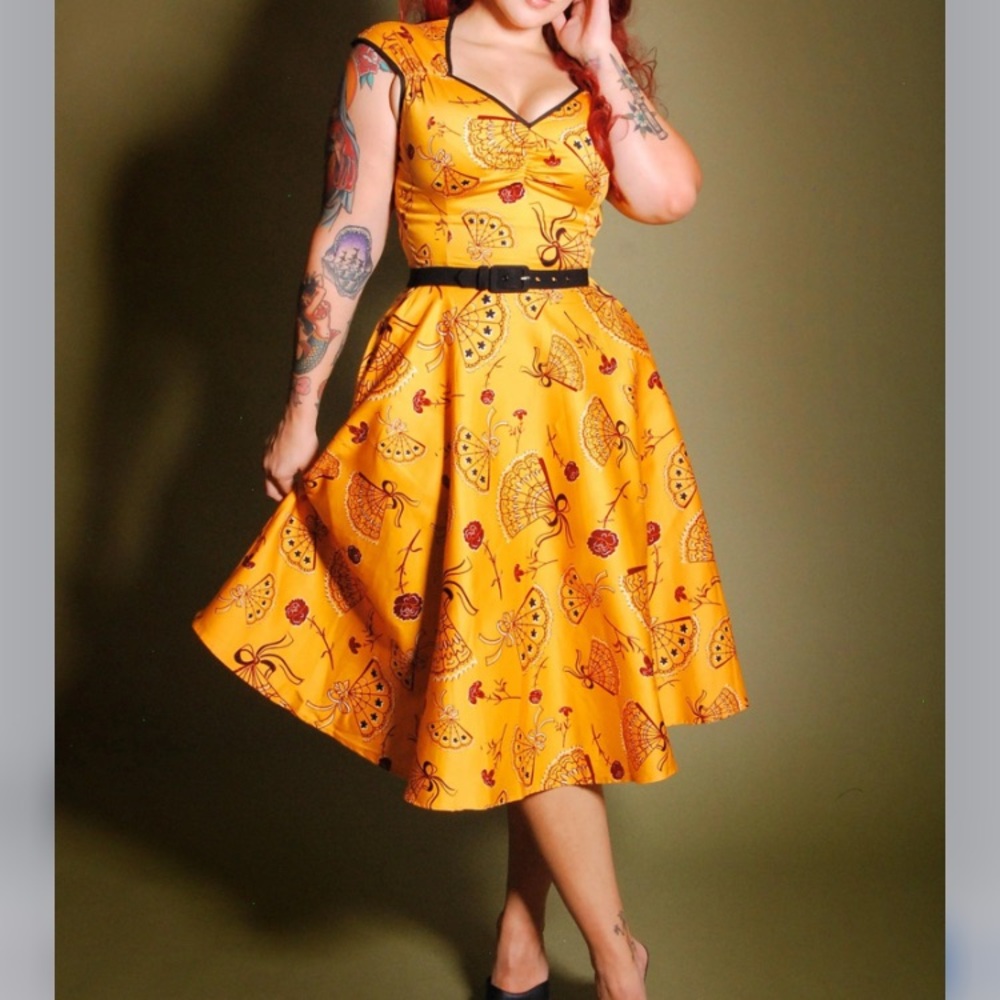 Laura Byrnes & Hope Johnstun Dress in Mustard Spanish Fan
